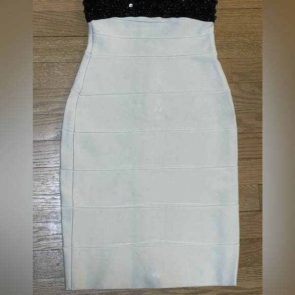 NWT- HERVE LEGER Black & White Strapless Bandage Knit Midi Cocktail Party Dress - Picture 5 of 13